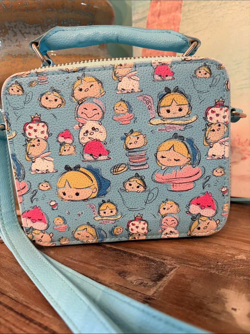 Disney Alice in Wonderland Light Blue Character Pattern Crossbody Bag